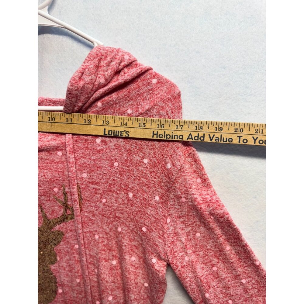 Red Heathered Hoodie W/ Gold Glitter Deer Print Polka Dot Pattern Size Small - Picture 4 of 9